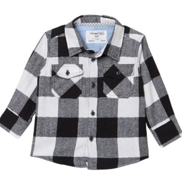 Sovereign Code Liverpool Flannel Shirt, black and white plaid, size 12mos - Picture 1 of 1